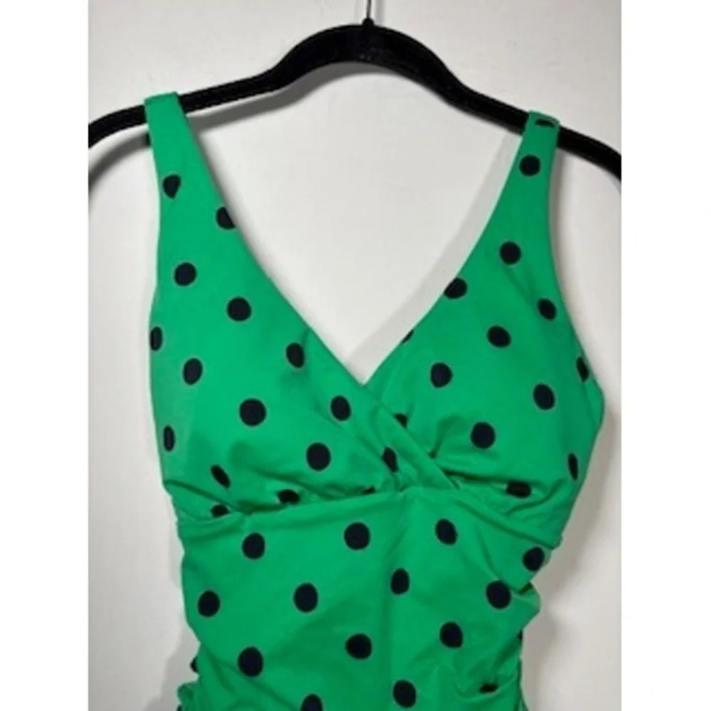 Boden Spot Talamanco Polka Dot One Piece Swimsuit 4 Green Ruched V-Neck Retro